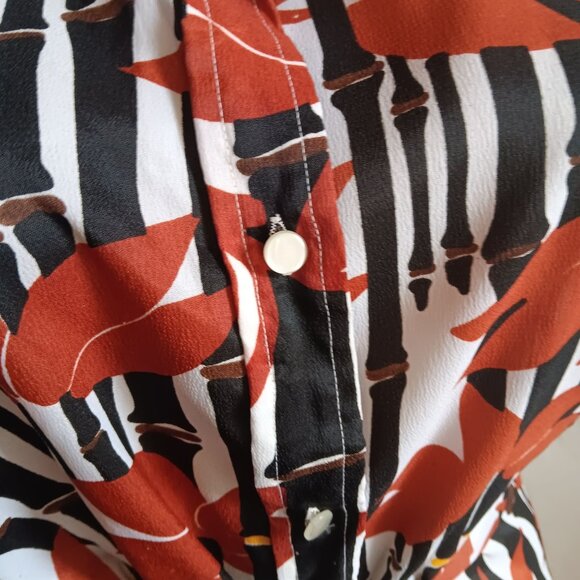 Women's Medium Vintage 70's Sleeveless Button-Up Floral Stripe Print Polyester - Picture 6 of 6